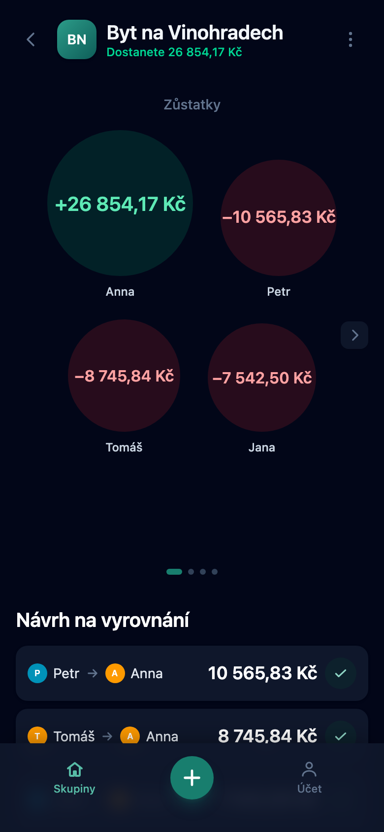 Zůstatky ve skupině — kdo komu kolik dluží